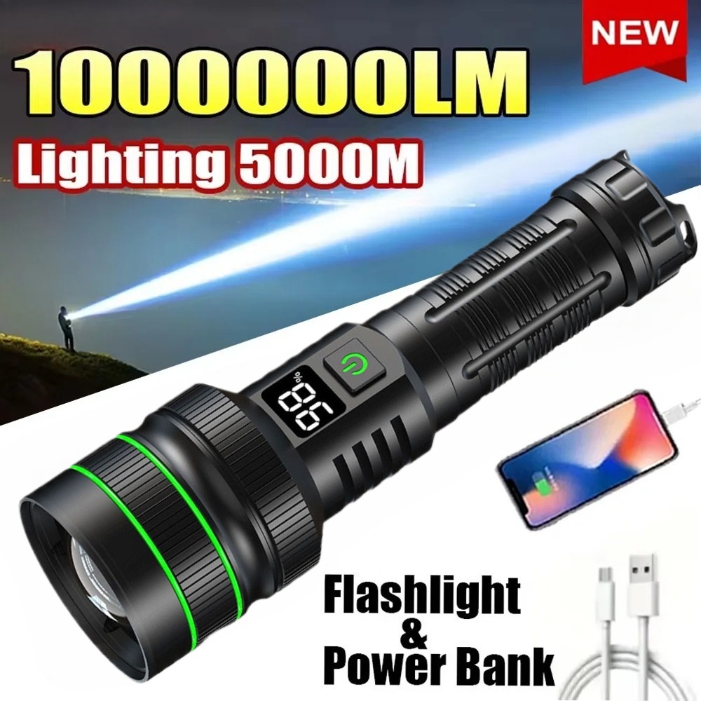 Powerful LED Flashlight Zoomab - Outdoor Power Bank avaliação e preço